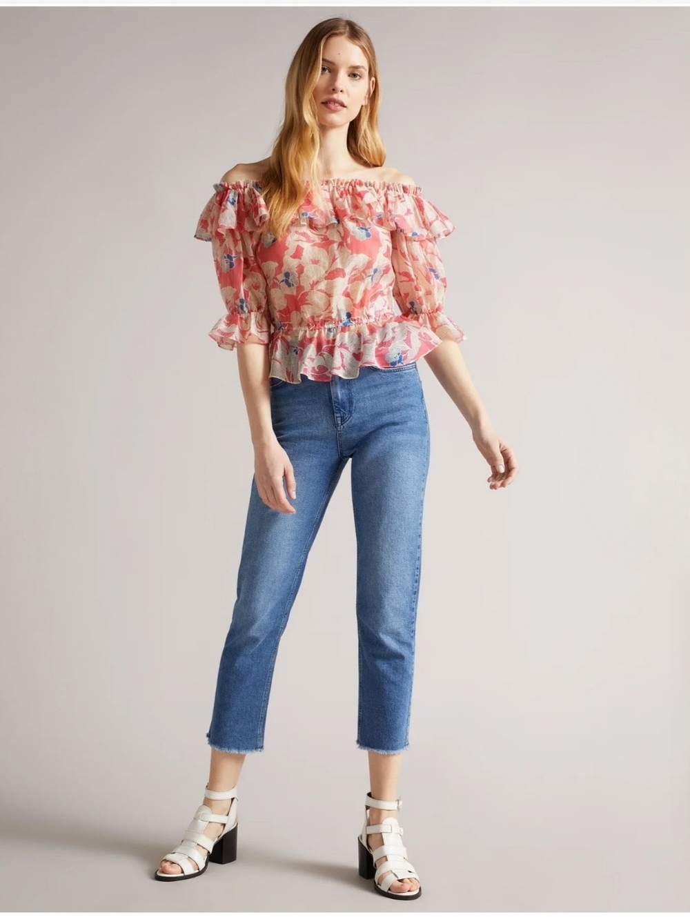 Ted Baker London Harina Off The Shoulder Pink Top - Picture 3 of 11